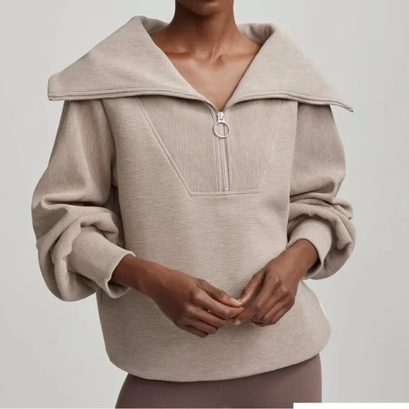 Varley Taupe Marl Half-Zip Turtleneck Sweater - Picture 1 of 6